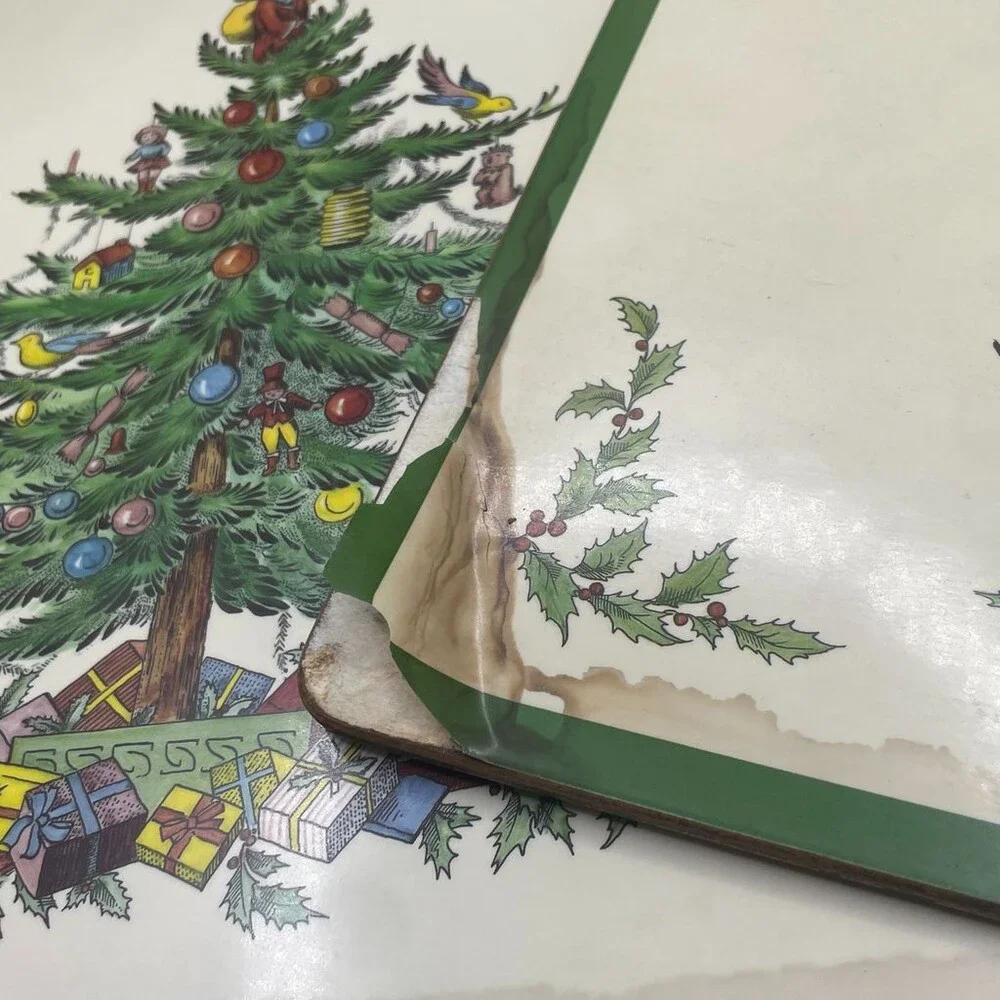 Christmas Tree Pimpernel Spode Set of 4 Cork-Backed Placemats Green Border